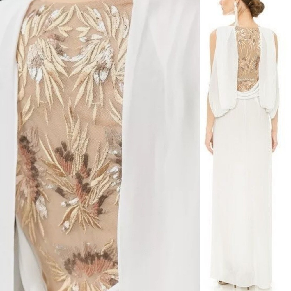 BCBGMAXAZRIA‎ White Embellished Back Draped Maxi Dress Formal Event Size 0